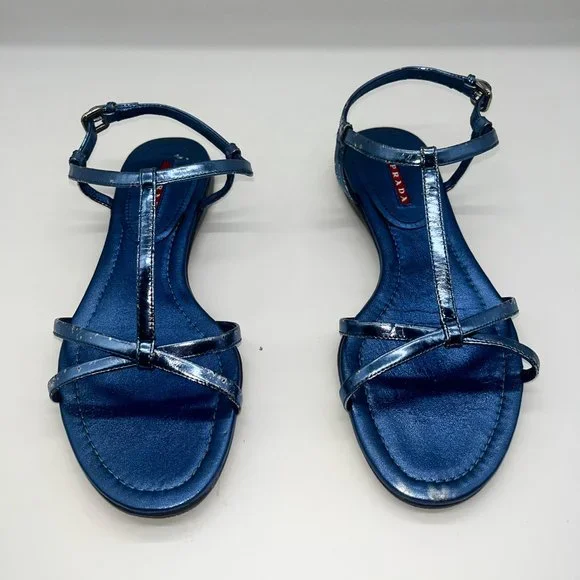 Prada Blue Metallic Sandals Size 7.5 - Picture 8 of 10